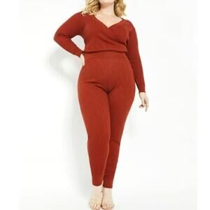 Faux wrap sweater knit jumpsuit